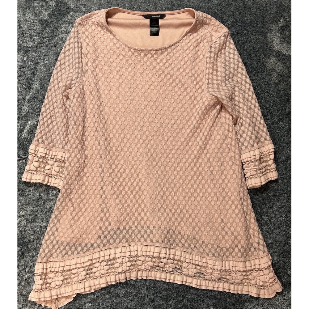Ali Miles Womens Size PL Pink/Beige 3/4 Sleeve Textured Blouse Top (L2)